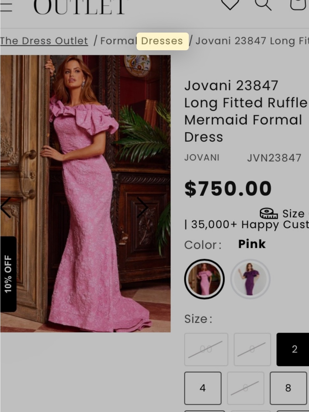 Jovani Pink Ruffled Off-Shoulder Mermaid Gown